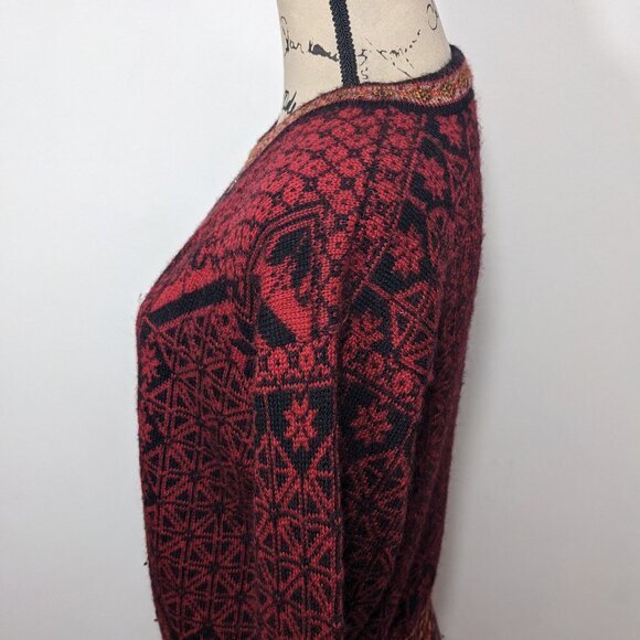 Christiania Sweaters Red Black Orsta Pure New Wool Nordic Cardigan Sweater L - Picture 5 of 12
